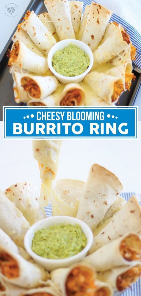 Our Blooming Burrito Ring is not only a great appetizer, it's also a fun meal for a family. It is super amusing and insanely easy to make! Everyone will be impressed by the blooming ring display of comforting cheesy chicken bean burritos. A fun way alternative on Taco Tuesday. Super Bowl Recipes, Best Party Appetizers, Bean Burritos, Smart School, Easy Party Food, Ring Display, Bowl Recipes, Super Bowl Food, Great Appetizers