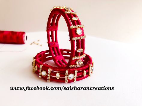 Silk Thread Bangle Designs, Silk Thread Bangles Design Kundan, Thread Bangles Making, Tread Bangles, Fabric Bangles, Layered Bangles, Silk Thread Bangles Design, Silk Bangles, Thread Crafts