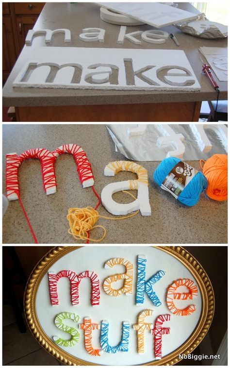 Easy tutorial for a colorful and fun craft room sign. #craftroom #craftroomdecor #DIYdecor #colorfulcraftroom via @nobiggie Maker Fun Factory Vbs 2017, Maker Fun Factory Vbs, Yarn Letters, Maker Fun Factory, The Whoot, Make Stuff, Dream Craft Room, Scrapbook Room, Craft Room Decor