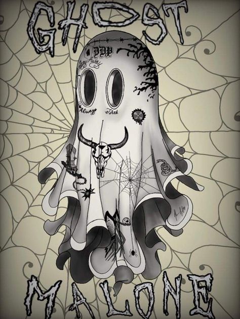 Ghost Malone Tattoo, Ghost Outline, Ghost Malone, Lil Ghost, Tattoo Design Book, Tat Ideas, Design Book, The Ghost, Halloween Art