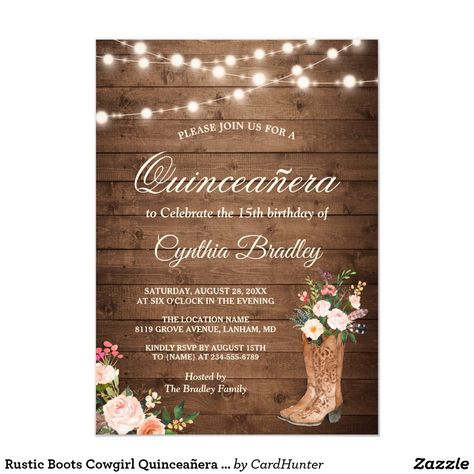 Cowgirl Bridal Shower, Western Bridal Showers, Rustic Boots, Rustic Bridal Shower Invitations, Floral Birthday Party, Quince Ideas, Boots Cowgirl, Boots Cowboy, Bridal Shower Rustic