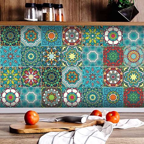 PRICES MAY VARY. Retro Talavera Backsplash Tile Stickers For Home Decoration：These mandala floral decals can make your home more beautiful and colorful. Now you can overhaul old tiles quickly and at a fraction of a cost of a remodel job with our tile stickers. Decoration Scenes: This Mexican talavera tile stickers are perfect for backsplash, stair, or just about any tiled wall in your kitchen,washroom,dining room,toilet, bathroom. You can even use them in your living room and give a fresh look t Mexican Tile Art, Talavera Backsplash, Modern Mexican Home Decor, Modern Mexican Home, Wall Art Ceramic, Ceramic Wall Art Tiles, Decorations For Living Room, Bathroom Wall Decor Art, Bathroom Vinyl