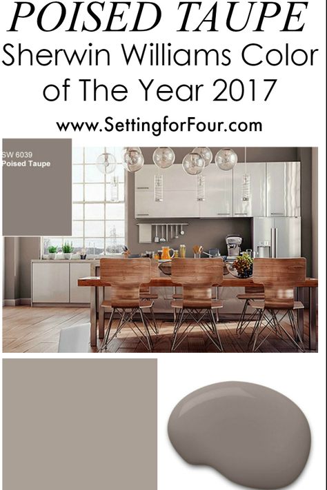 Art Color Schemes, Sherwin Williams Poised Taupe, Taupe Dining Room, Soothing Bedroom Colors, Taupe Color Schemes, Taupe Color Palettes, Poised Taupe, Taupe Paint Colors, Taupe Paint