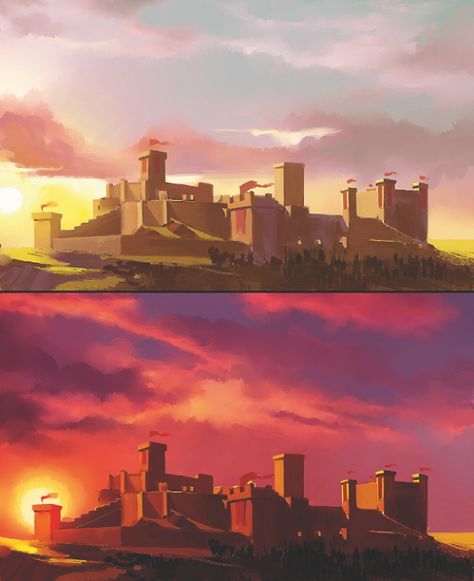 Painting the subtle differences between sunset and sunrise | Freelance illustrator Paco Rico Torres explains how to paint the sun in its two most eye-catching states. Sunset Drawing Digital, Sunrise Sunset Painting, Sunset Tutorial Digital, How To Draw Sunset, Sunrise And Sunset Drawing, Sunrise Reference, Sunrise Lighting Reference, Sunset Concept Art, Sunset Drawings