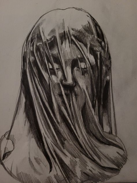 Veil Over Face Drawing Reference, Veil Art Reference, Veil Reference Drawing, Plastic Surgery Drawing, Female Rage Drawing, Angelic Sketches, Blank Stare Drawing, Deja Vu Drawing, Scketch Draws Idea Aesthetic