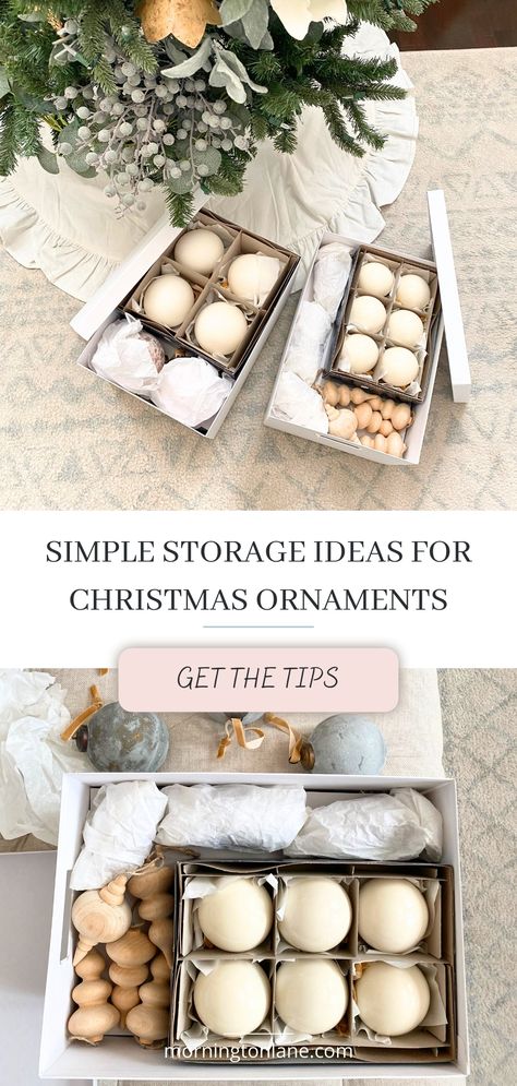 These brilliant Christmas ornament organization storage ideas will have your holiday decor neatly organized for when the season rolls around next year. Storing holiday ornaments does not have to be expensive, this post provides ideas to get the look on a budget! Christmas Ornament Storage Ideas, Ornament Organization, Ornament Storage Ideas, Organization Storage Ideas, Christmas Ornament Storage, Small Storage Boxes, Pretty Coffee, Holiday Storage, Ornament Storage