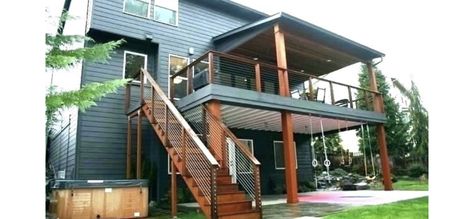 Second Floor Deck Ideas, Two Story Deck, Main Floor Remodel, Second Floor House Design, Second Floor Deck, Second Story Deck, Porch Design Ideas, Modern Deck, Patio Deck Designs