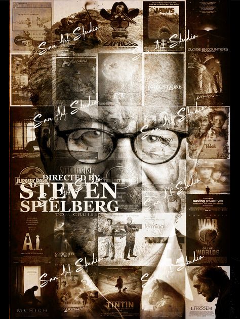 Steven Spielberg Collage Portrait Steven Spielberg Aesthetic, George Lucas And Steven Spielberg, Minority Report, Steven Seagal Movies, Steven Spielberg Movies Posters, Steven Spielberg Behind The Scenes, Saving Private Ryan, Sans Art, Film Posters Art