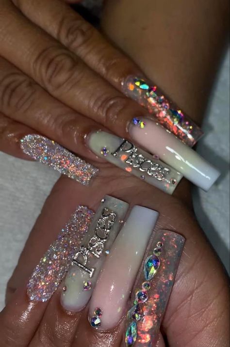 Pisces Birthday, Long Acrylic Nail Designs, Drip Nails, Claw Nails, Glamour Nails, Exotic Nails, Long Acrylic Nails Coffin, Long Square Acrylic Nails, Bling Acrylic Nails