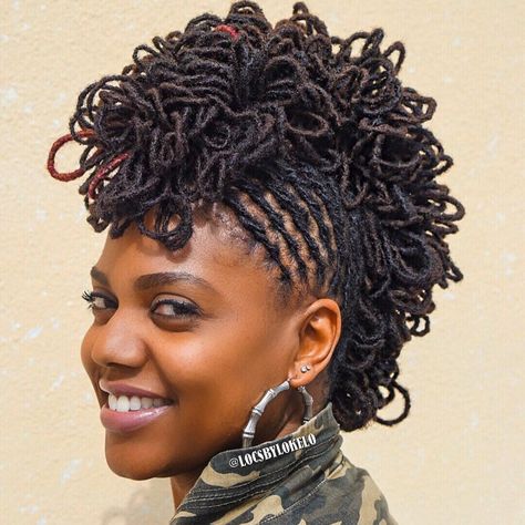 Mohawk Hairstyles For Black Women, Styling Locs, Women Dreads, Loc Petals, Sisterlocks Hairstyles, Locs Updo, Edgy Updo, Faux Mohawk, Locks Hairstyles