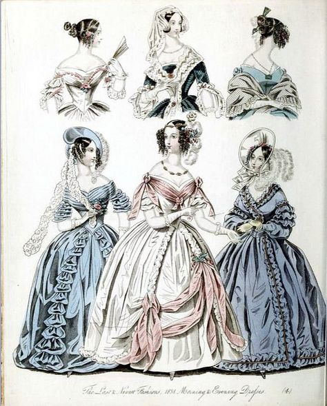 1830s Evening Dress, 1830s Fashion Plate, 1840s Fashion, Drawing Tut, 1830s Fashion, Gown Fashion, Romantic Period, 1800s Fashion, Regency Fashion