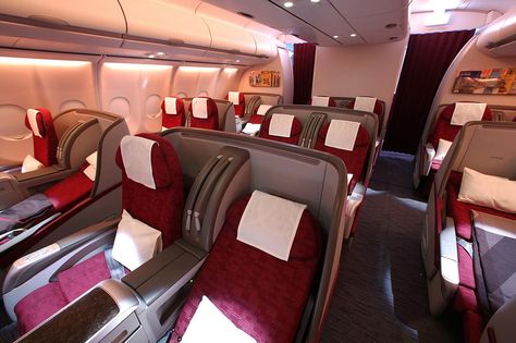 #QatarAirways A340-600 Business Class Cabin with lie-flat seats اشهد انك أحسن خطوط طيران في العالم Airline Seats, On An Airplane, Airline Flights, Qatar Airways, Airplane Travel, Travel Images, Cabin Design, Business Class, Beautiful Travel