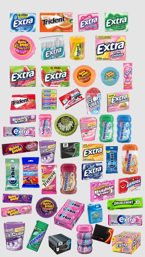 Snacks To Get At The Grocery Store, Extra Gum Flavors, Squishy Food, Sleepover Snacks, Extra Gum, Bubble Yum, Gum Flavors, Bubble Gum Flavor, Snack Organizer