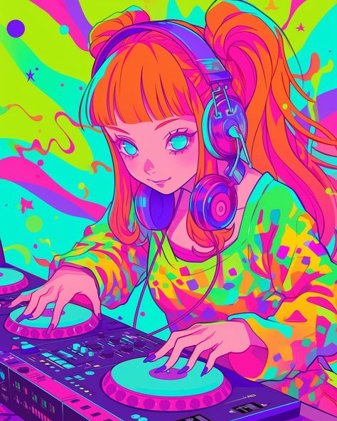 Anime Dj Art, Dj Illustration, Golden Queen, Girl Dj, Dj Art, Playlist Covers, Drawing Stuff, Art Prompts, Reference Poses