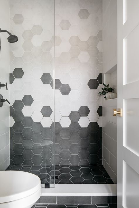 Hexagonal Tiles Bathroom, Bathroom Hexagon Tile, White Hexagon Tile Bathroom, Bathroom Hexagon, Hexagon Tile Bathroom Floor, Hexagon Tile Bathroom, House Development, Bathroom Wall Tile Design, Hexagonal Tiles