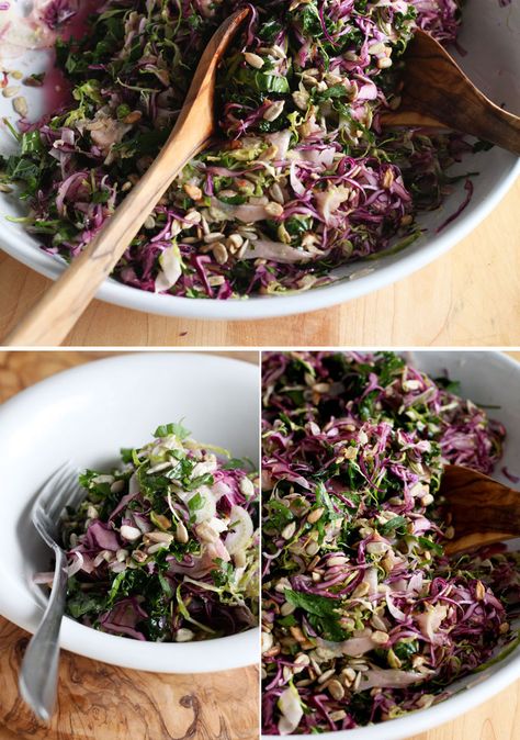 fall vegetable slaw with sweet + spicy ginger dressing // The First Mess Ginger Dressing, Fall Vegetables, Eat Salad, Veggie Salad, Healthy Food Blogs, Vegan Salad, Red Cabbage, Healthy Delicious, Vegetable Salad