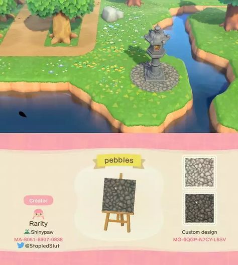 Acnh Pebble Code, Animal Crossing Pebble Path, Acnh Pavement, Animal Crossing Pink, Pebble Patio, Pebble Path, Acnh Paths, Acnh Design Codes, Path Design