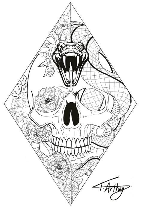 Diamond / tattoo / design / black and white / fine line / snake / flowers / skull / peonies / lotus  #tattoos #tattoodesigns #finelinetattoo Diamond Tattoo Design, Diamond Tattoo, Design Black And White, Fine Line, Tattoo Design, Lotus, Black And White, Tattoos, Flowers