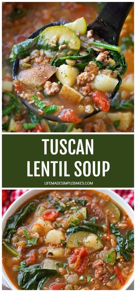 Tuscan Lentil Soup Recipe, Soup Tuscan, Tuscan Soup, Simple Soup, Lentil Soup Recipes, Feed A Crowd, Lentil Recipes, Easy Soups, Easy Soup Recipes