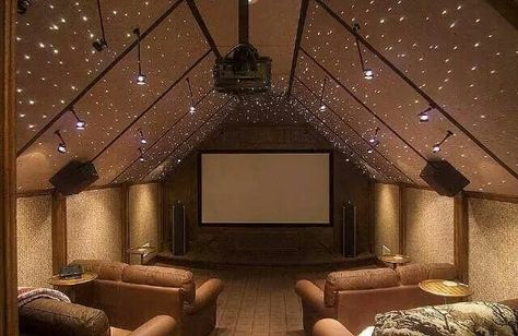 Attic theater                                                                                                                                                                                 More Attic Theater, Media Room Ideas Theatres, Sala Cinema, Movie Room Decor, Attic Playroom, Home Cinema Room, At Home Movie Theater, Urban Interiors, Attic Design