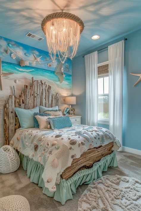 29 Boho Bedroom For Toddler Girl Ideas 25 Summer Themed Room, Bedroom For Toddler Girl, Sea Life Bedroom, Ocean Themed Room, Beach Room Ideas, Boho Chic Bedroom Decor, Tropical Room, Ocean Room Decor, Ocean Bedroom