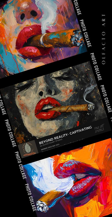 Dreamlike Reverie - An Ode to Surreal Elegance, Red Lips, and Cigar Magic Cuban Cigars Woman, Cuban Cigars Art, Whisky Drink, Fraternity Paddles, Lips Painting, Aged Whiskey, Drink Alcohol, Resin Art Painting, Cuban Cigars