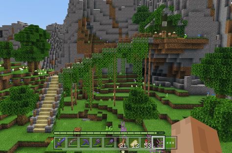 Minecraft Staircase Design Mountain, Cliff Home Minecraft, Minecraft Mountain House Entrance, Minecraft Mountain Staircase, Minecraft Staircase Design, Staircase Minecraft, Minecraft Stairs, Minecraft Staircase, Minecraft Mountain House