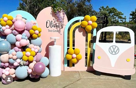 Groovy Bus Photo Prop, Diy Groovy Van Cardboard, Vw Bus Backdrop, Two Groovy Birthday Party Vw Bus, Vw Bus Party Theme, Volkswagen Bus Party Theme, Vw Bus Birthday Party Ideas, Diy Vw Bus Photo Prop, Groovy Graduation Party