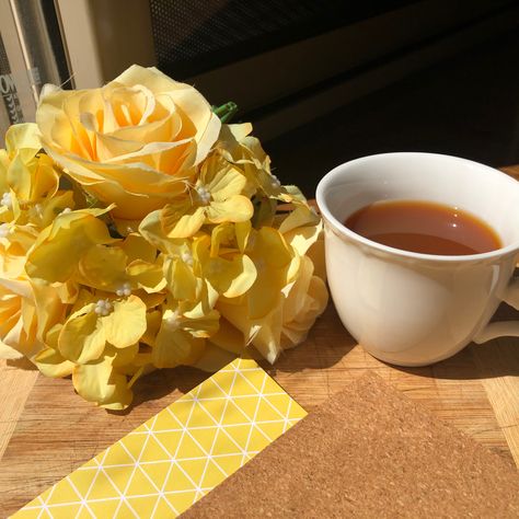 Yellow Tea Aesthetic, Couqutte Aesthetic, Tea Photography, Tea Aesthetic, Yellow Tea, Love Photography, Sunflower, Cafe, Wine