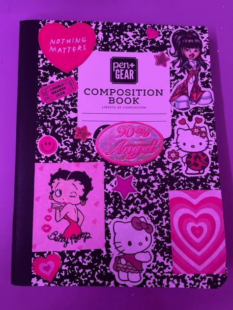 Decorated School Notebooks, How To Decorate Your Notebook Cover, School Binder Decoration Ideas, Composition Notebook Ideas, Decorate Notebook Cover, Notebook Cover Design Aesthetic, Y2k School Supplies, Baddie Journal, Note Book Cover Ideas Aesthetic