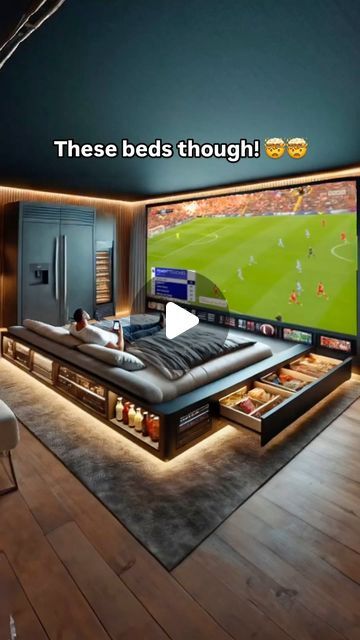 Inspiring Designs on Instagram: "I’d never leave this bed! 😱 Giant integrated TV, built in fridges, snack drawers, and more! 👏👏 #bedroom #bedroomdesign #bedroommakeover" Anime Bedroom, Tv Built In, Home Styling, Inspiration Ideas, Bedroom Makeover, Home Inspiration, Bedroom Design, Drawers, Dream Home