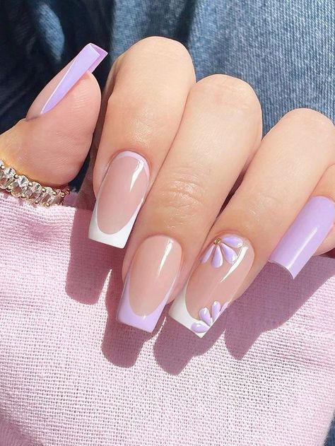 Nails Goes With Everything, Lila Purple Nails, Purple Basic Nails, Light Purple Nail Inspo Acrylic, Light Nail Color Ideas, Nails For Summer Purple, Back To School Nails Purple, French Nails Lila, Ongles Violet Pastel