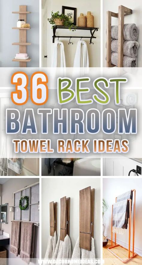 Bathroom Towel Holder Ideas, Bath Towels Display, Bathroom Towel Rack Ideas, Towel Hanging Ideas, Towel Rack Ideas, Bathroom Towels Display, Bathroom Update Ideas, Plant Bathroom, Guest Bathroom Towels