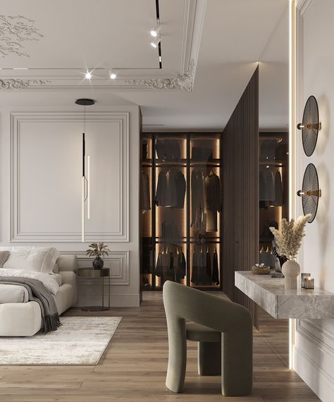 Neo Classical Bedroom, Neoclassical Interior Design, Classic Bedroom Design, Hotel Bedroom Design, Luxury Bedrooms, Modern Classic Interior, Neoclassical Interior, Modern Luxury Bedroom, Classic Interior Design