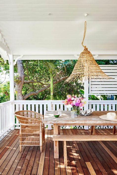 The renovation of this classic white weatherboard cottage in Byron Bay has resulted in a modern family home inspired by its coastal location and the owner's love of eclectic, colourful decor. See inside! Organization Challenge, Making Barn Doors, Front Deck, Natural Cleaning, House With Porch, Outdoor Deck, Decoration Inspiration, Coastal Cottage, Beach Cottages