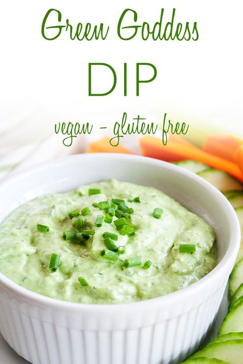 Green Goddess Dip (vegan, gluten free) - This easy creamy dip is great on a sandwich or with veggies. Made with fresh herbs, it is sure to please! #greengoddessdip #greengoddess #vegandip Pagan Food, Kitchen Magick, Green Goddess Dip, Dip Vegan, Vegan Dips, Goddess Dressing, Lectin Free, Plant Paradox, Vegan Dip