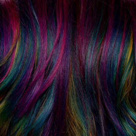 Rainbow Hair Color Short, Oil Slick Hair Color, Oil Slick Hair, Hidden Hair Color, Slick Hair, Rainbow Hair Color, Fantasy Hair, Oil Slick, Glitter Hair