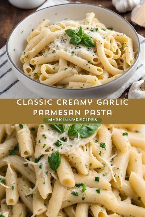 Indulge in creamy garlic Parmesan pasta! This classic recipe features al dente pasta coated in a luscious sauce made with butter, garlic, heavy cream, and grated Parmesan cheese. Quick, easy, and utterly delicious! Perfect for a cozy dinner night #myskinnyrecipes. Spicy Garlic Parmesan Pasta, Garlic Parmesan Pasta Recipes, Creamy Garlic Parmesan Pasta, Sour Cream Pasta, Parmesan Pasta Sauce, Garlic Butter Pasta, Garlic Parmesan Pasta, Comfort Recipes, Cream Sauce Pasta