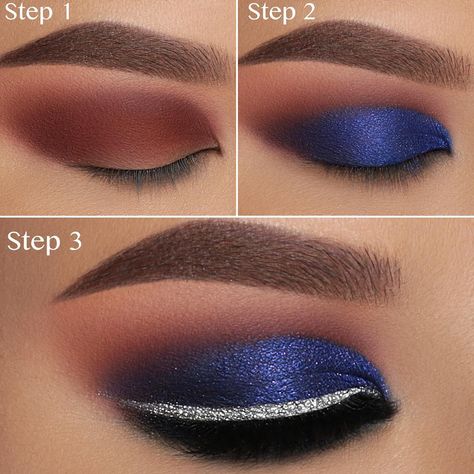 (@colouredraine) on Instagram: “Get The Look as created by @makeupby_alo using “Cheers To The Beauty”. Remember use code…” Blue And Silver Eye Makeup, Maquillaje Kylie Jenner, Silver Eye Makeup, Make Up Designs, Blue Eyeshadow Looks, Smokey Eye Makeup Tutorial, Silver Eye, How To Apply Eyeliner, Blue Eyeshadow