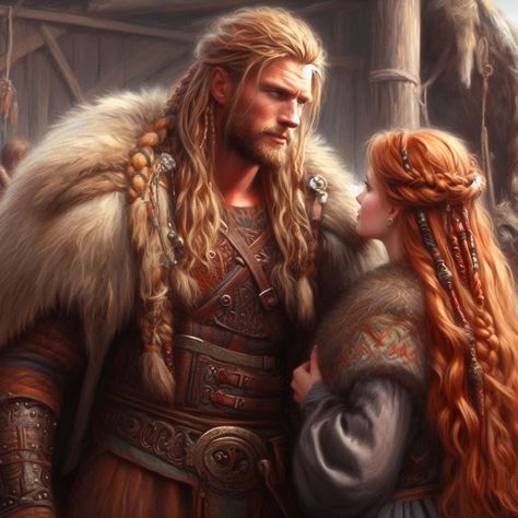 Viking Couple Art, Animated Couples, Viking Character, Viking Men, Fantasy Couples, Character Inspiration Male, Romance Art, Viking Art, Medieval Clothing