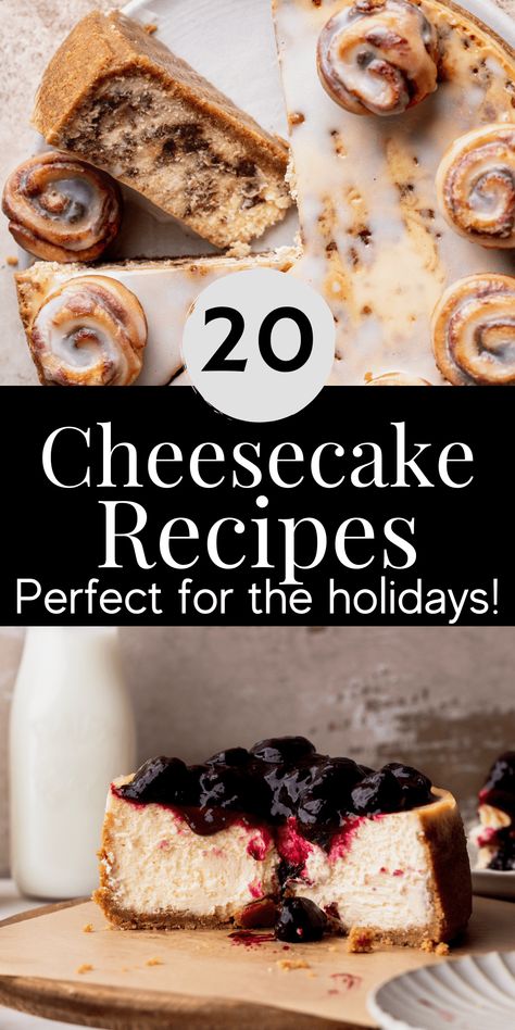 Top 20 Cheesecake Recipes Two Flavor Cheesecake, Christmas Baked Cheesecake, Cheesecake Recipes Flavors, Winter Cheesecake Flavors, New Years Cheesecake, Mini Christmas Cheesecake Recipes, Cheesecake Recipes For Christmas, Best Christmas Cheesecake Recipes, Christmas Cheesecake Desserts