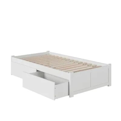 Concord White Twin Platform Bed with Flat Panel Foot Board and 2-Urban Bed Drawers Dresser Under Bed, Storage Twin Bed, Smallest Bedroom, Twin Bed With Drawers, Underbed Drawers, Hardwood Bed, Bed With Footboard, Trundle Bed With Storage, Goals 2024