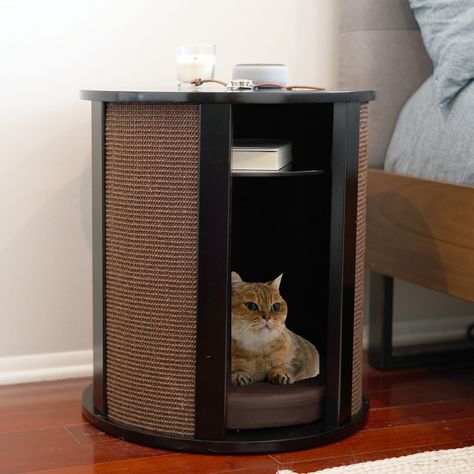 Purrrrfect End Table: Cat Bed Table & Scratching Post | The Refined Feline Sleeping Nook, Hidden Bed, Bed End, Elegant Bedding, Wood Cat, Bed Cushions, Modern Cat, Wooden Cat, Cat Scratcher