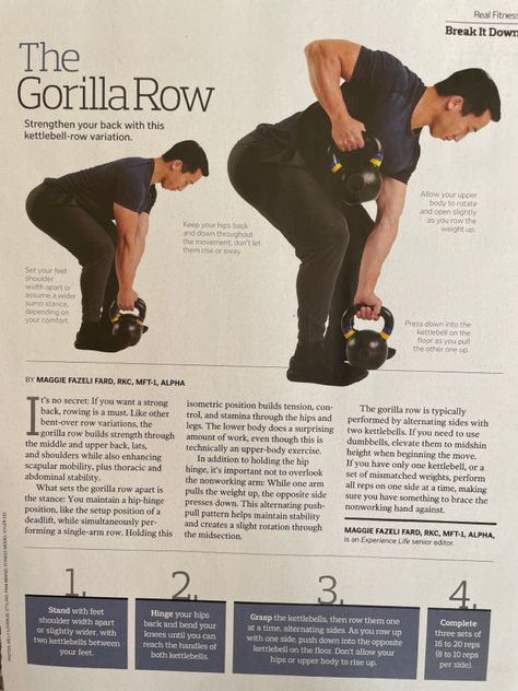 Gorilla Rows Exercise, Gorilla Row Exercise, Rows Exercise, Gorilla Rows, Row Exercise, 2023 Workout, Bell Workout, Full Body Kettlebell Workout, Workout Gym Routine