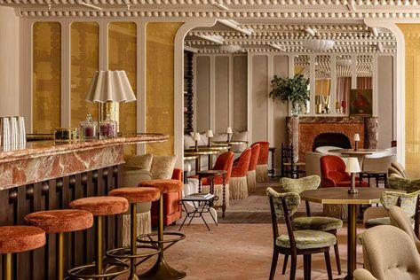 A Parisian (Design) Affair - VIE Magazine Velvet Banquette, Opening A Cafe, Wrought Iron Staircase, Chateau Hotel, Cafe Bistro, Golden Triangle, Hotel Project, Luxury Boutique Hotel, Classical Style