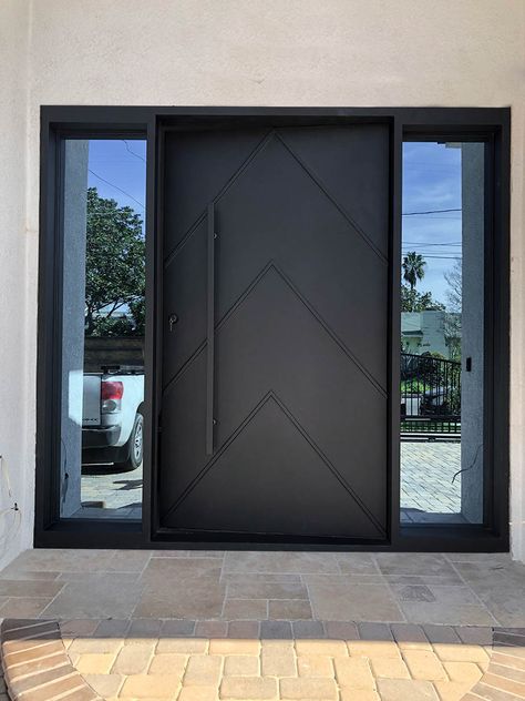 Zeus 7 Single Entry Iron Door | Precise Iron Doors Black Steel Doors Entrance, Big Front Doors Modern, Black Modern Entry Door, Large Modern Front Door, Black Modern Front Door Entrance, Single To Double Front Door, Large Black Front Door, Oversized Front Door Modern, Modern Exterior Doors Front Entry