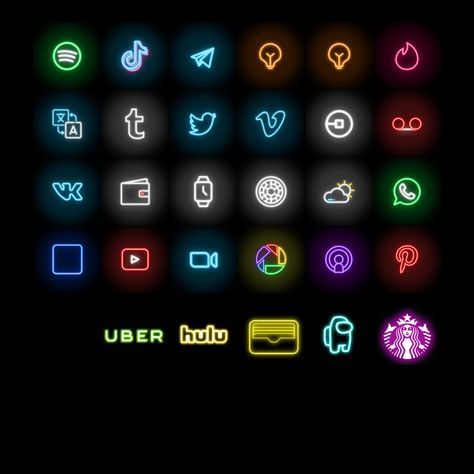 100 app icons In Neon lights theme. ios14 app icons black for iPhone. - Etsy France Walmart Icon, App Icon Neon, Icon Pack Aesthetic, Iphone Image, Ios Homescreen Ideas, Ipad Home Screen, Theme Iphone, Icons Phone, Light Bulb Icon