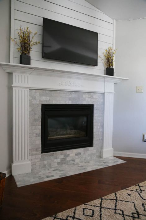 Mantle Remodel, Fireplace And Mantle, Mantel Makeover, Fireplace Trim, Thriving Home, Fireplace Redo, Brick Fireplace Makeover, Room Fireplace, Shiplap Fireplace