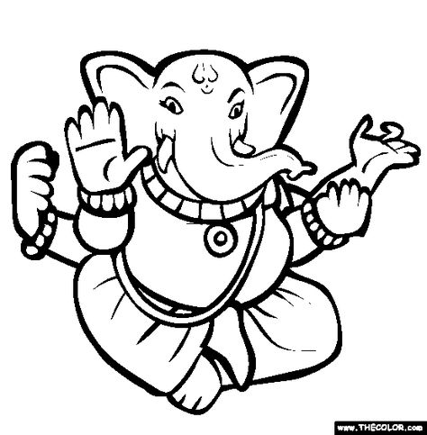 Ganesha Coloring Page | Free Ganesha Online Coloring Hindu Festival Of Lights, Pooja Decor, Pumpkin Drawing, Bappa Morya, Ganesh Ji, Lord Ganesha Paintings, Outline Drawing, Quirky Art, Hindu Festivals