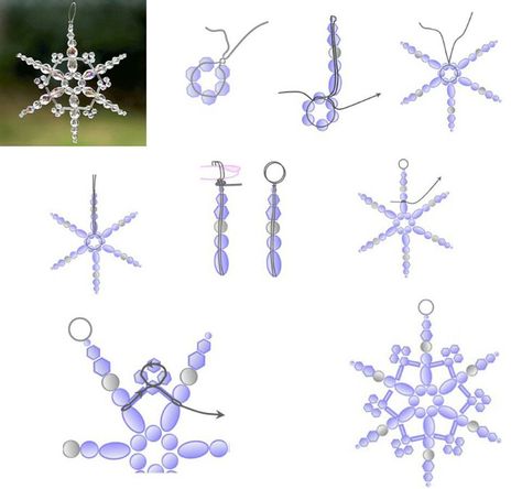 Diy Wire Snowflakes, Bead Snowflakes, Christmas Beads Craft, Beaded Ornaments Diy, Beaded Snowflakes Ornament, Beaded Christmas Decorations, Christmas Snowflakes Ornaments, Beaded Ornament Covers, Christmas Crafts To Sell